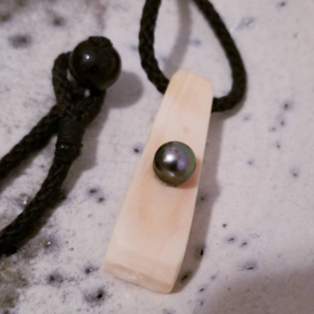 Vintage Black Pearl & Walrus Bone Necklace
